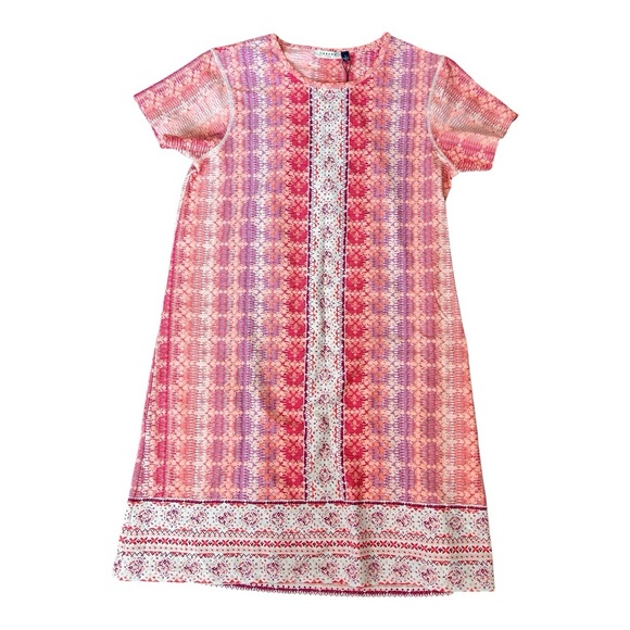 Cabana Life Pink and Red Patterned Short Sleeve Beach Pool Coverup Dress UPF50+ - Picture 4 of 14